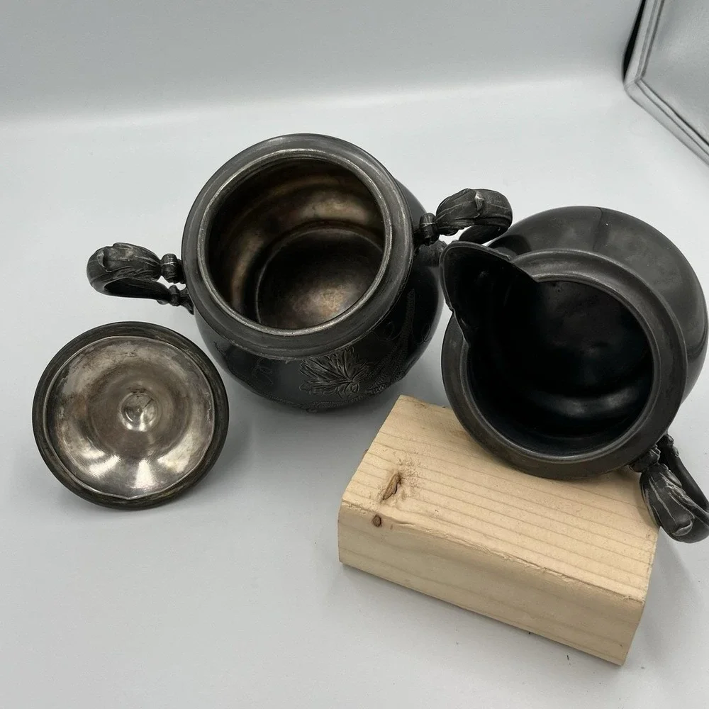 Vintage Homan Company Silver-plated Creamer and Covered Sugar Bowl Set High Tea